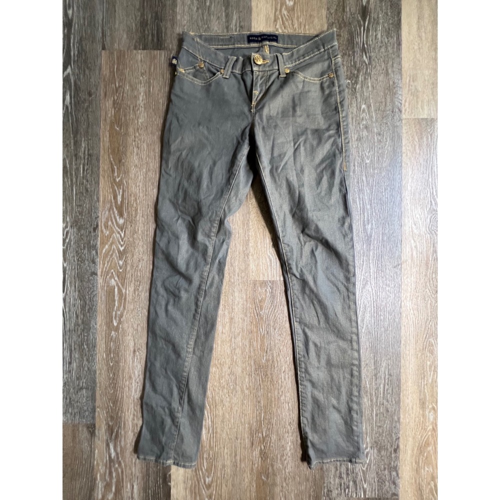 Rock & Republic Berlin Skinny Jeans Womens 4M Gray Coated Low‎ Rise R010151